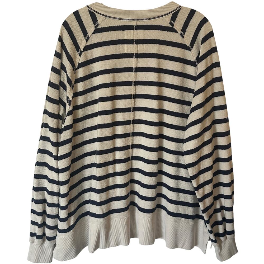 Aerie East West Crew Sweatshirt Womens Large Ivory Navy Striped Oversized Beachy - Picture 4 of 10